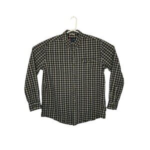 2/$30 Chaps Button Down Shirt Mens Large Long Sleeves Navy Blue Plaid Yellow Bro